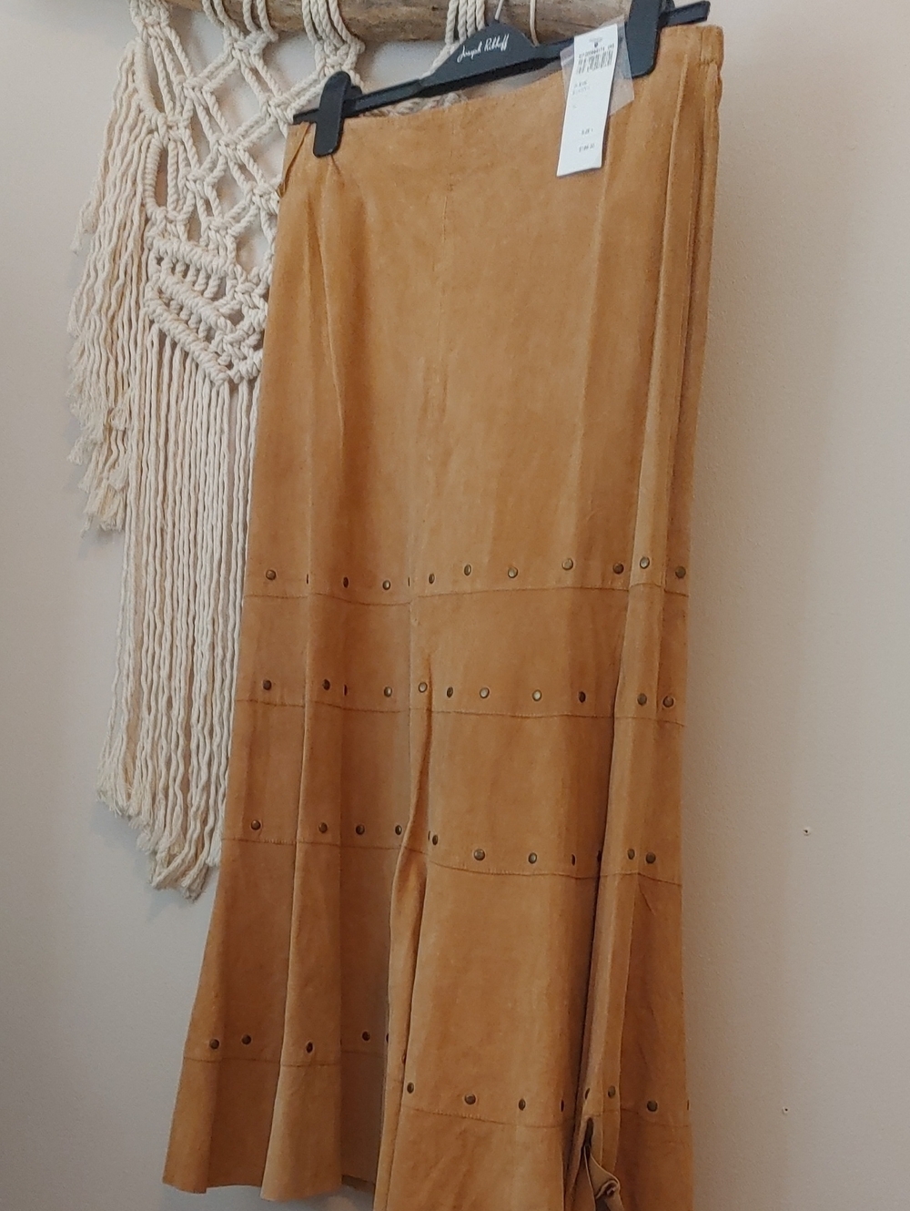 Suede Panel Maxi Skirt in Camel